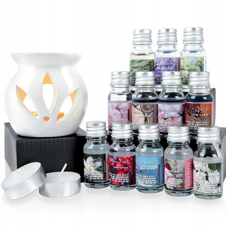 badio - Kominek ceramiczny z olejkami zapachowymi i świecami tealight zestaw 15 szt. 569398-K