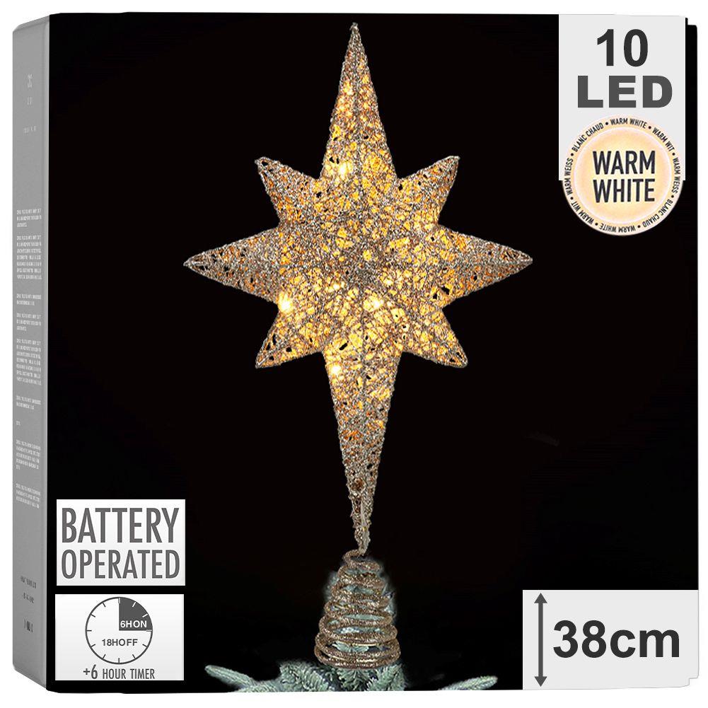 badio - Gwiazda czubek na choinkę LED świecąca brokatowa 839359-G